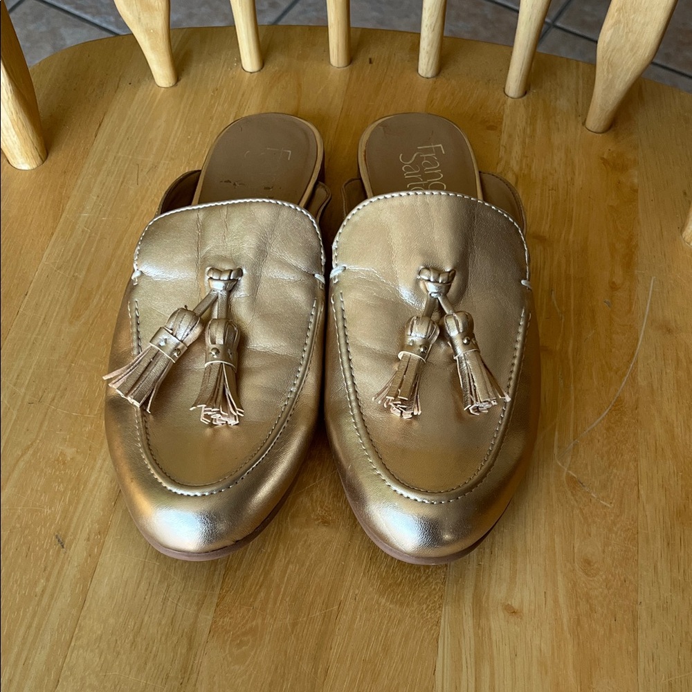 Franco Sarto Metallic Gold Tassel Mule Slides